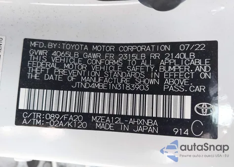 2022 Toyota Corolla Se из США, поврежденный, VIN JTND4MBE1N3183903